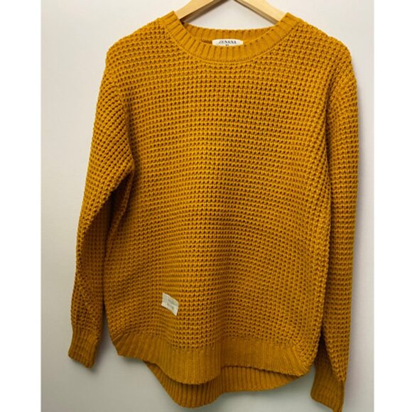 NWOT Zenana Hi- Low Long Sleeve Round Neck Waffle Sweater in Golden Mustard - Picture 8 of 8
